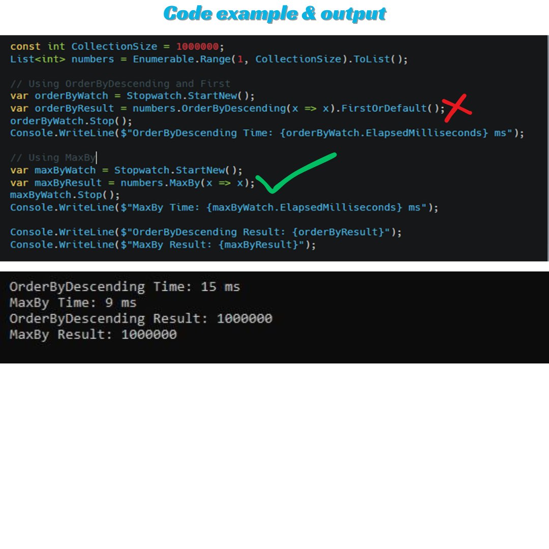 The 𝐌𝐚𝐱𝐁𝐲() vs 𝐎𝐫𝐝𝐞𝐫𝐁𝐲𝐃𝐞𝐬𝐜𝐞𝐧𝐝𝐢𝐧𝐠() method in 𝐌𝐢𝐜𝐫𝐨𝐬𝐨𝐟𝐭.𝐍𝐄𝐓 6+.