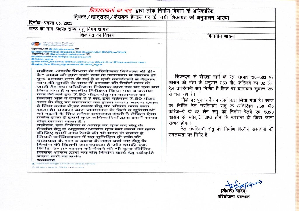 PushpkanPathak's tweet photo. @Subhashbabusax2 @Mayank_2304 @uppwdofficial @JitinPrasada @upsbc_ltd @uprnnltd @rksagra007 @OfficeOfNG @AshwiniVaishnaw @RailMinIndia @SpokespersonIR @DRM_Agra @bstvlive @News437471921 @AU_AgraNews @Lko_VivekSharma @sonal100605 @ArunSinhaAgra @JayVardhanGaut2 @SamarSaleel @SinghSingh078 @AgraTst @smartcityagra @ChiefSecyUP @AgraViews @aapka_vineet @CMOfficeUP @myogioffice @UPGovt @UPTakOfficial @WeUttarPradesh @InfoDeptUP @BjpPkhandelwal @RakeshM02605785 @CommissionerAgr @SANJOGWALTER @JAYPRAKASHKHIR1 @PMOIndia @swatntraptarkar @loksabhaspeaker @spsinghbaghelpr @Agrashiftingci1 @mbtvofficial_ @newsmaartand @AdamiMasum70090 @Live_Hindustan @voice_of_agra आगरा सांसद महोदय श्री @spsinghbaghelpr जी संलग्न आख्या को संज्ञान में लेते हुए मा॰ पीडब्ल्यूडी मंत्री श्री @JitinPrasada जी को इस 7.50 मी. 02 लेन सेतु के लिए निर्माण कार्य की स्वीकृति कराने हेतु कृपया इसी X ट्वीट पर दो शब्द व‌ दो लाईन ही लिख दीजिए।
जनता आभारी रहेगी !
@DIWAKAR_03 https://t.co/kaysffpKeC