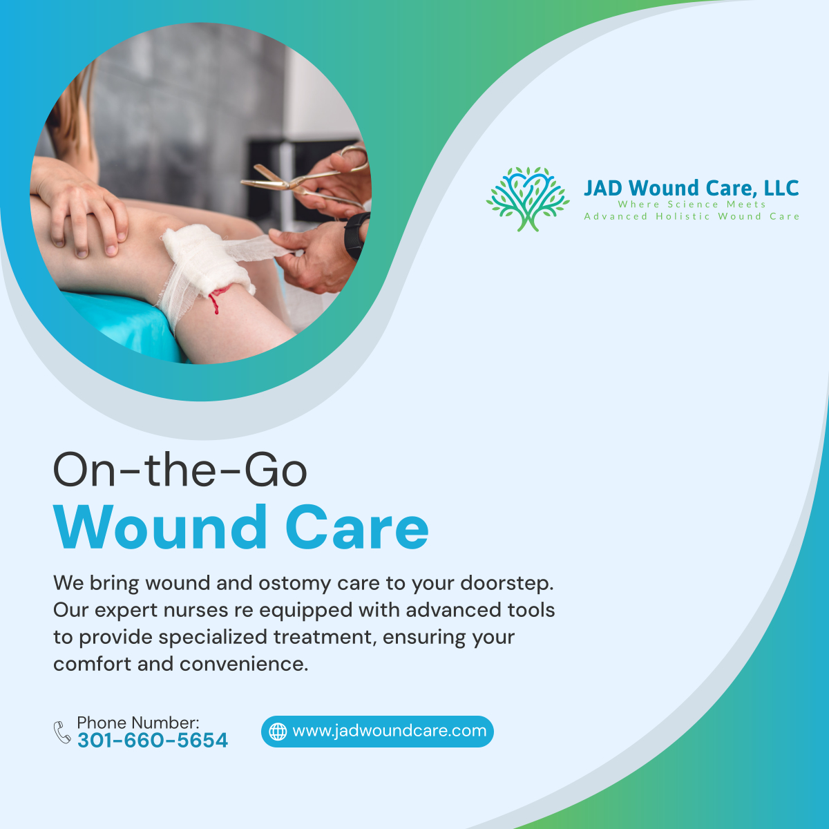 jadwoundcare's tweet image. Don't let wounds slow you down. Embrace mobile care for quality treatment, anytime, anywhere. Stay on the move with wound care on your terms. Contact us today for more details.

#WoundCare #ColumbiaMD #MobileCare