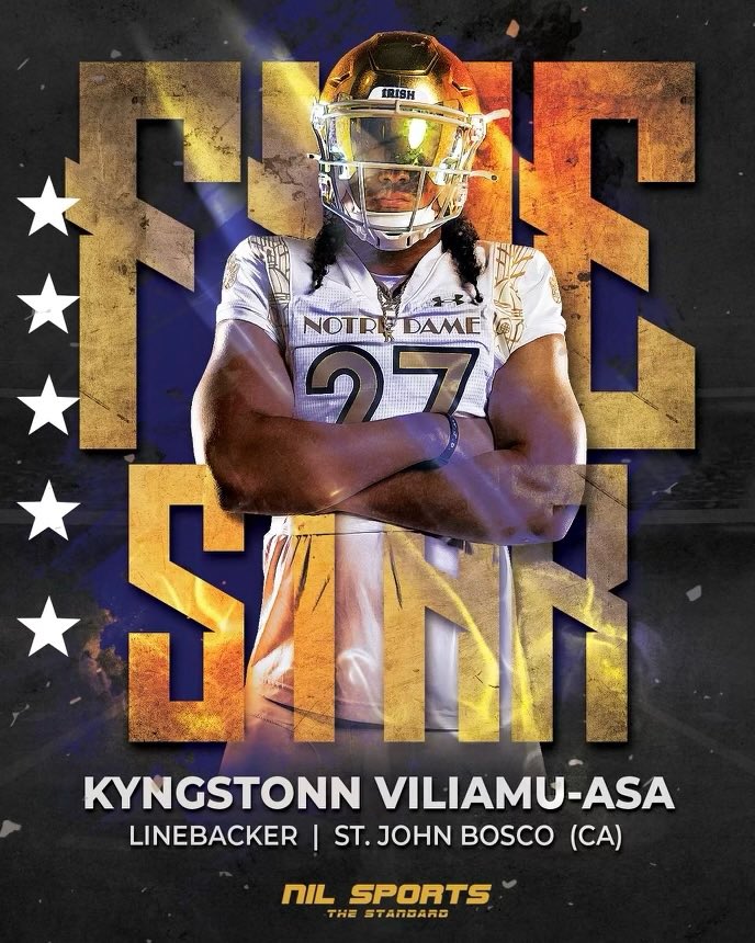 Congrats to our new 5-STAR Notre Dame commit, Kyngstonn Viliamu-Asa! Long overdue and well deserved 💪 #27