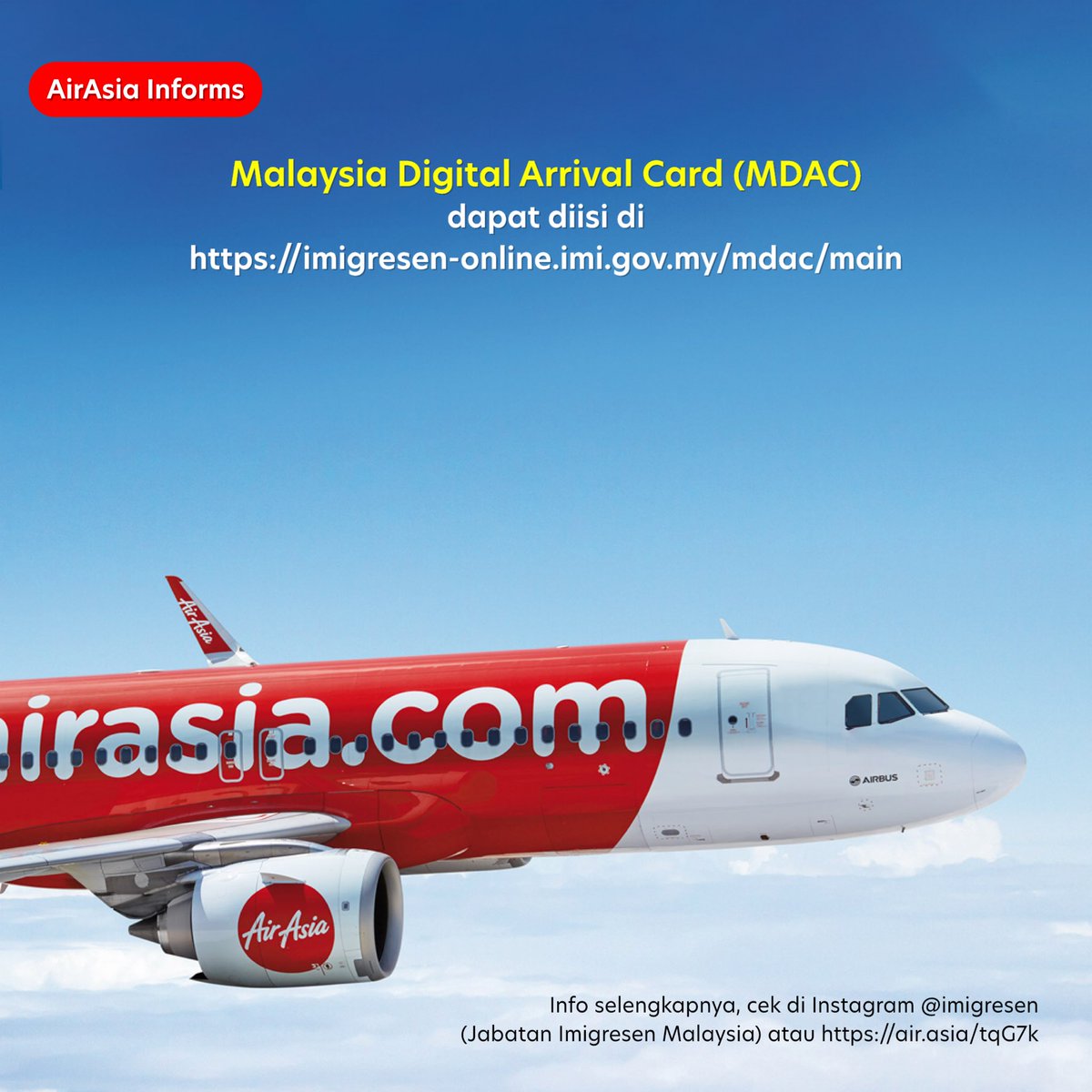 airasia_indo's tweet photo. #AirAsiaInforms Hai, buat kamu yang punya rencana liburan atau bepergian ke Malaysia, jangan lupa untuk mengisi Malaysia Digital Arrival Card (MDAC) ya! Bisa diakses di https://t.co/uFejLLku47 βοΈ https://t.co/E8eaoOUTl1