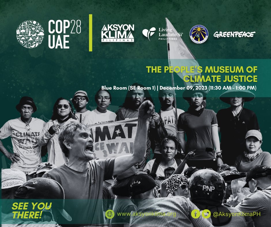 #COP28UAE | PEOPLE'S MUSEUM OF CLIMATE JUSTICE | December 09, 2023 | 11:30 to 13:00, at Blue Zone SE Room 1 The “People’s Museum of Climate Justice” is a living, growing museum co-created and co-curated with impacted communities. No climate justice without human rights!