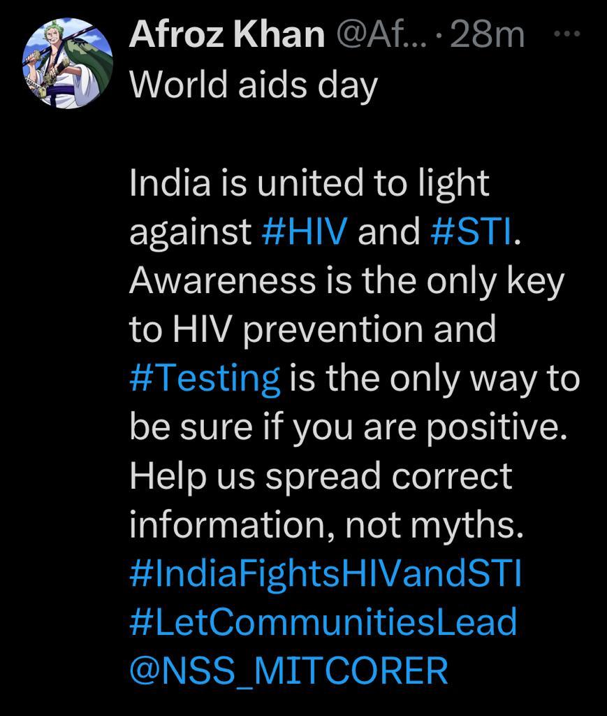 NSS_MITCORER's tweet photo. Tweets on #WorldAIDSDay2023 by Volunteers. Spreading Awareness, Spreading Happiness https://t.co/n5Ap4zg2yN