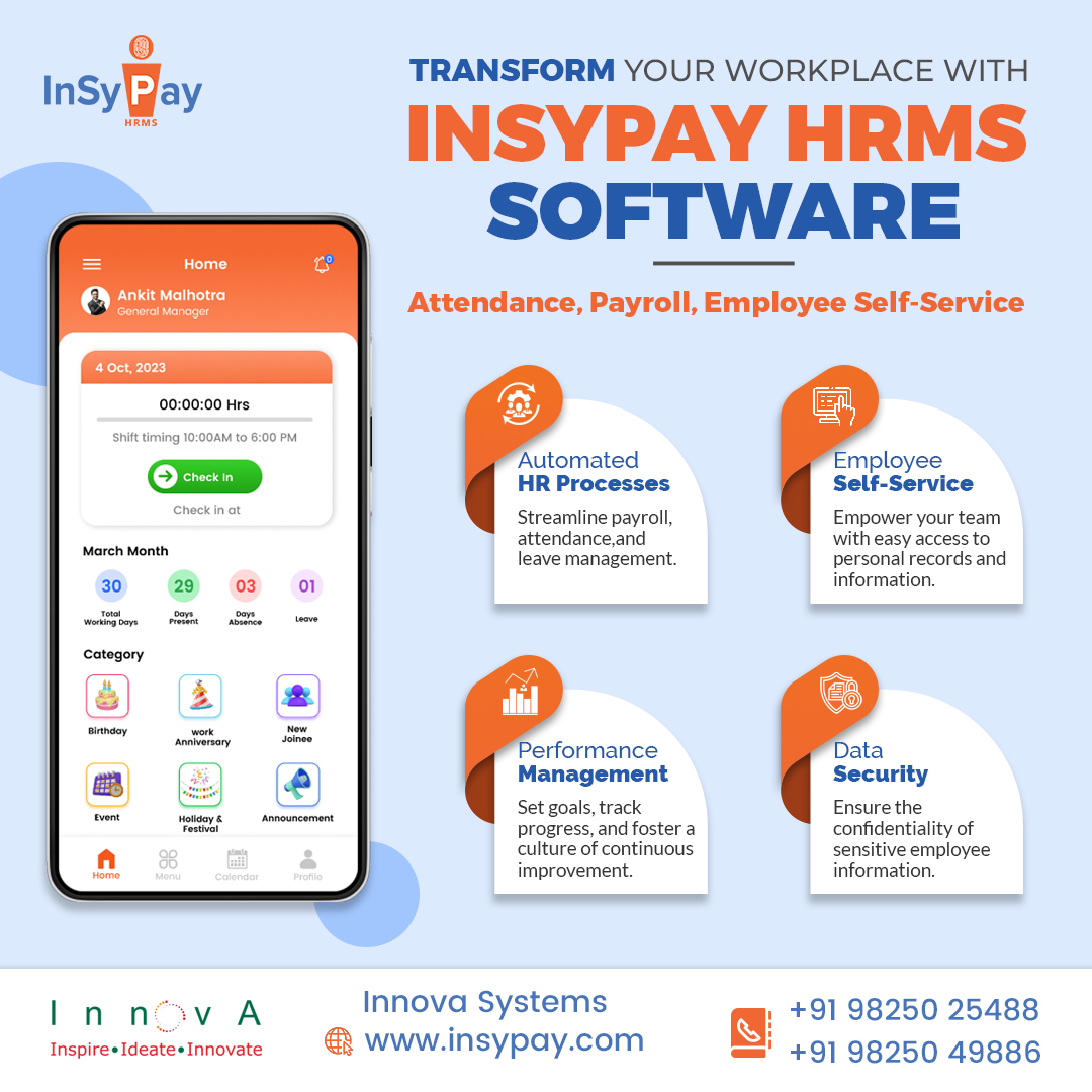 innovaindia's tweet image. Enable hyper-personalized HRMS for your organization to manage your hire-to-retire process. 
#payrollprocess #hrms #financialyear2023 #performancemanagementsystem #payrollindia #attendancesoftware #hrattendance #hr #hris #attendancemobileapp #hrsoftwares #statutorymanagement