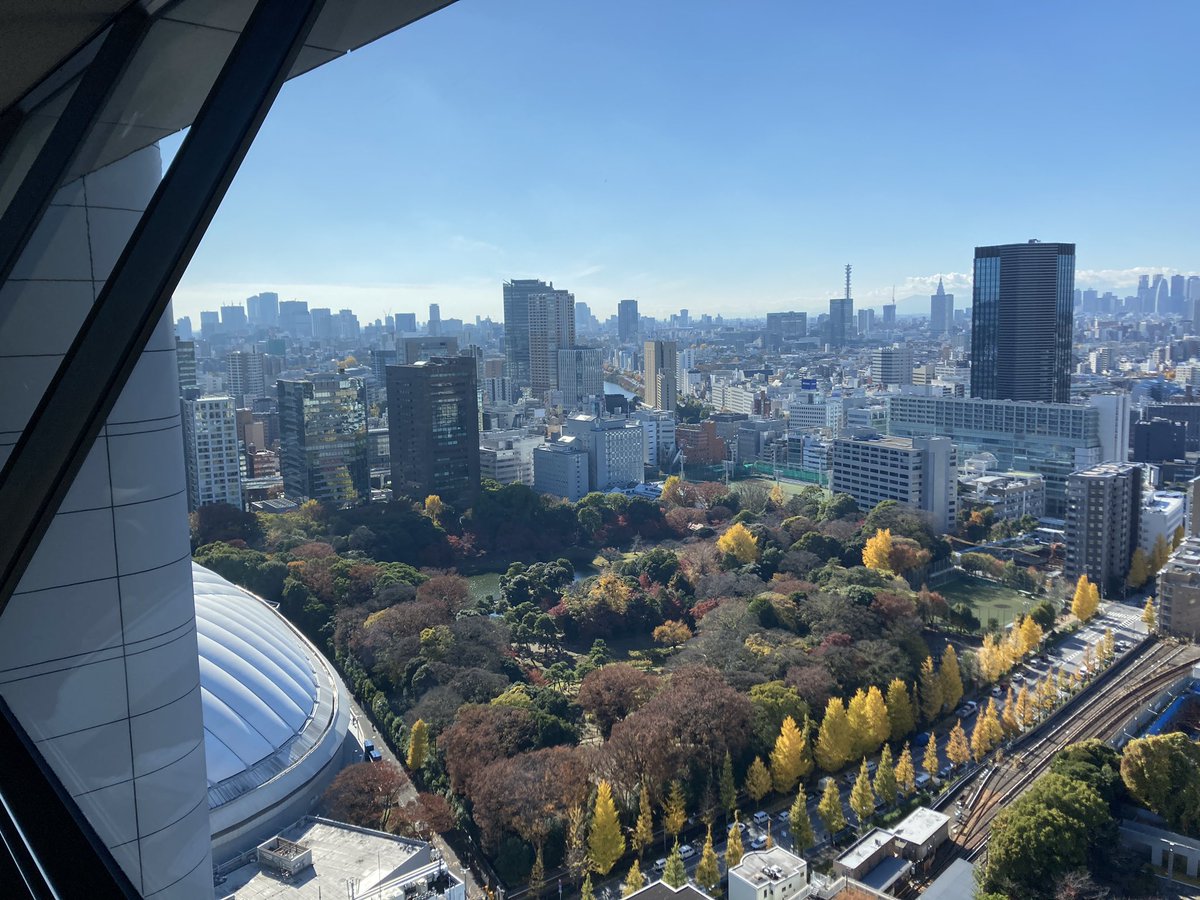 annie_atsuko's tweet photo. 文京シビックタワーからの眺め。
小石川後楽園の紅葉が綺麗でした。

桜の時期は街中はピンク色でいっぱいになるけど、秋になると紅葉の赤や黄色が際立って見える。 https://t.co/rEbrVF5jGK