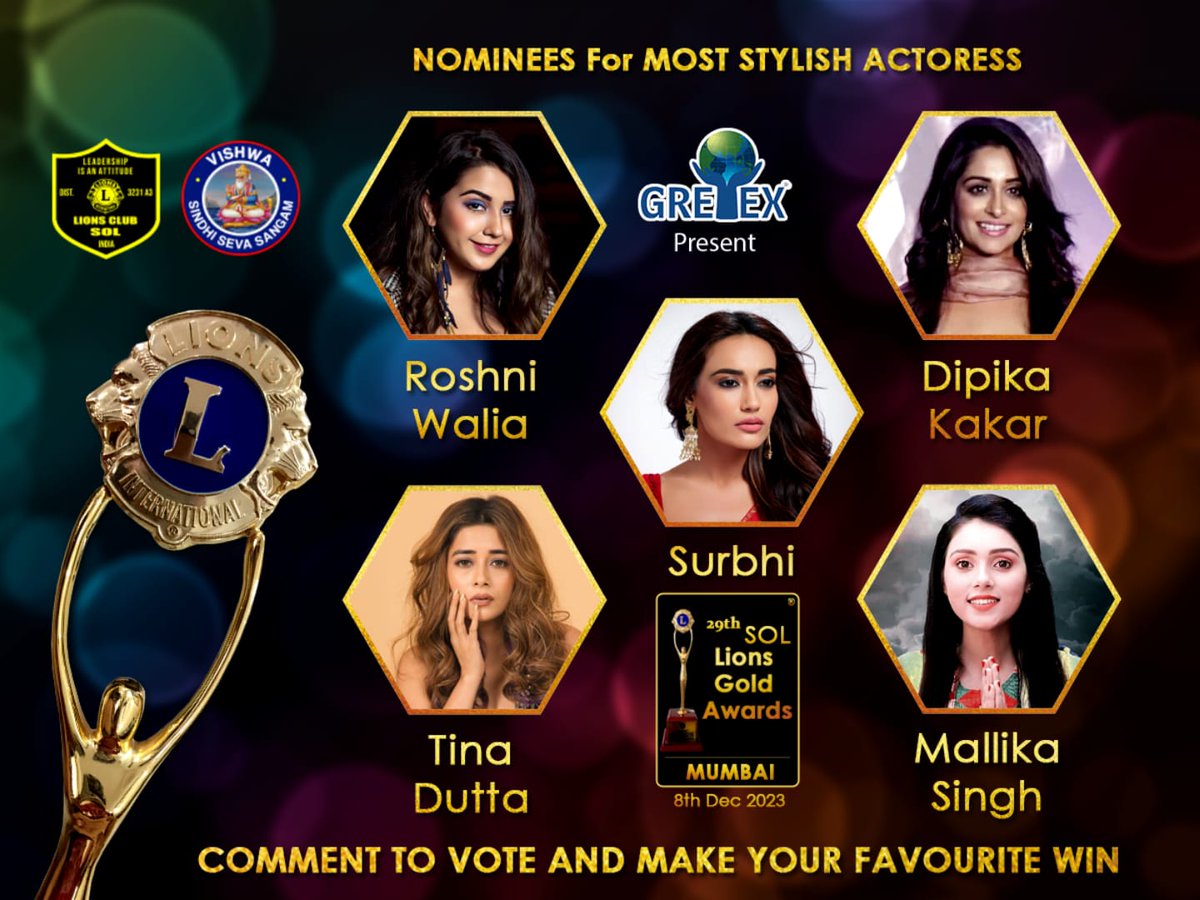 Nominees for MOST STYLISH ACTORESS #RoshniWalia #DipikaKakar #SurbhiChandana #TinaDutta #MalikaSingh #LionsGoldAwards