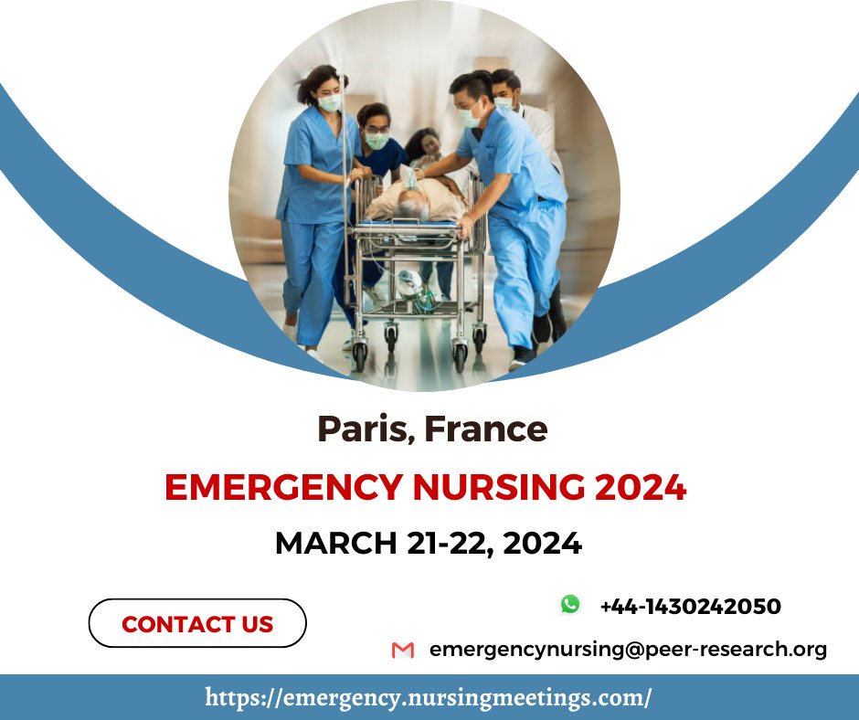 We are glad to welcome #doctors, #professors, #researchers to join us at the 8th Annual Congress on #emergencynursing & #casereports to be held during March 21-22, 2024 Paris, France.

#emergencymedicine #EmergingTrends #pediatricemergency #neurologicalemergencies