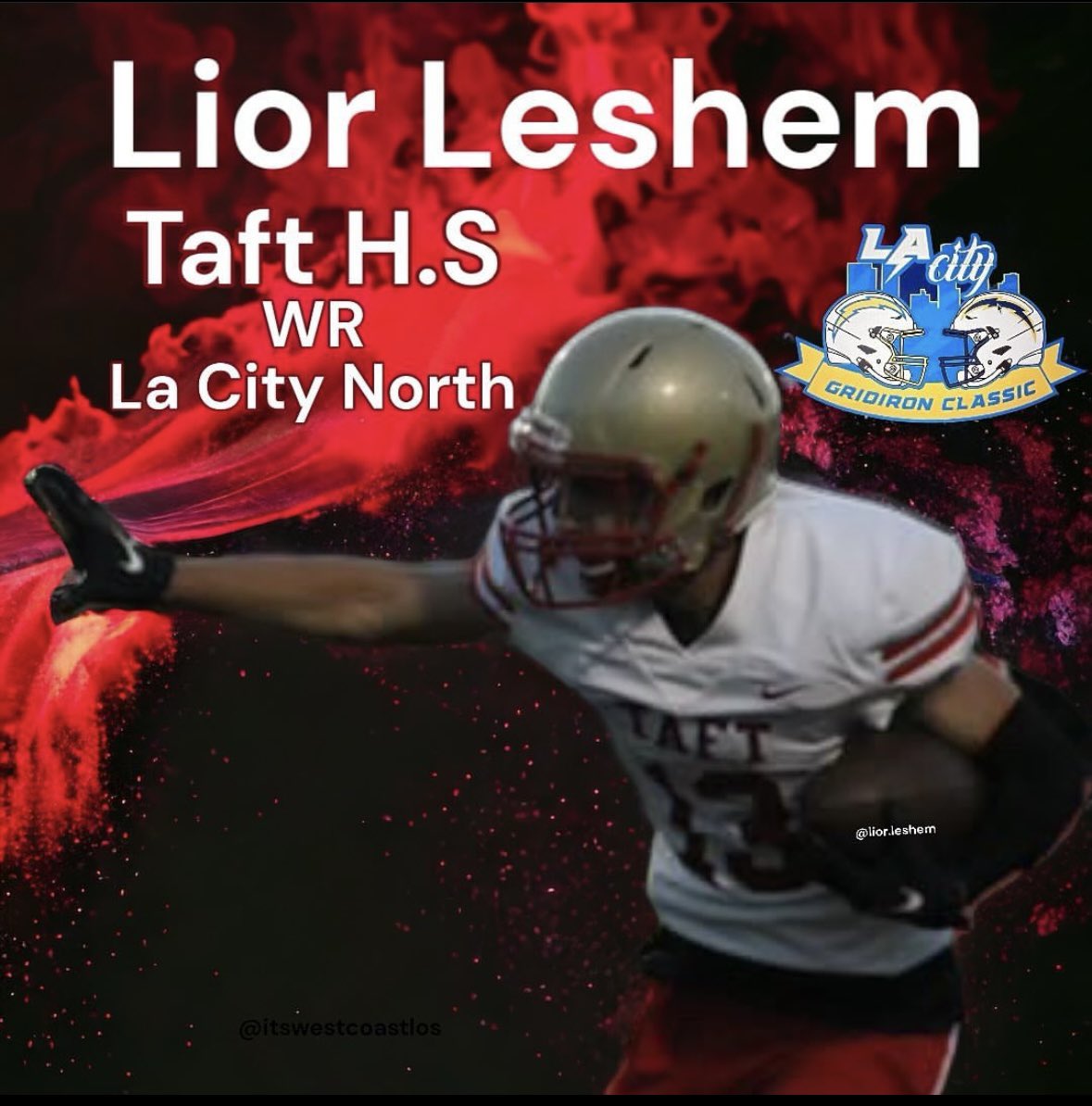 Lior Leshem (@liorleshem13) on Twitter photo Another great honor! LA City Section All-Star! I will be competing in this game at Birmingham High on December 15th. <a href="/CoachEmmerson/">Coach Fred Emmerson</a> <a href="/coach_word/">Blake Word</a> <a href="/TaftFBRecruits/">Taft Charter Football Recruiting</a> Another great honor! LA City Section All-Star! I will be competing in this game at Birmingham High on December 15th. <a href="/CoachEmmerson/">Coach Fred Emmerson</a> <a href="/coach_word/">Blake Word</a> <a href="/TaftFBRecruits/">Taft Charter Football Recruiting</a>