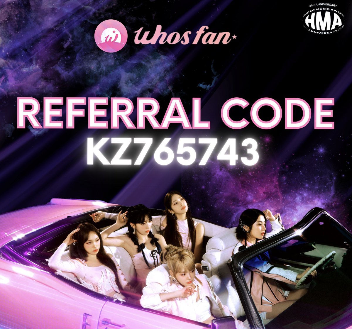 [WHOSFAN] Hanteo Music Awards

— You can now collect HMA tickets in advance on WHOSFAN in the HMA page! Please continue to collect both Whosfan credits & HMA tickets📥

❌ DO NOT vote in any polls now
📱 Use our referral code: KZ765743
#LE_SSERAFIM #르세라핌