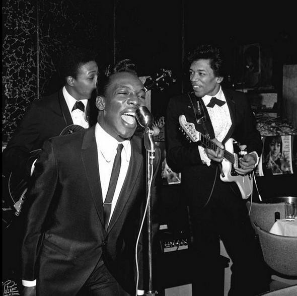 Wilson Pickett is backed by a young Jimi Hendrix on guitar in 1966.