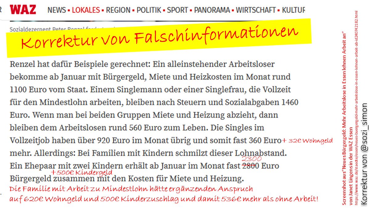 sozi_simon's tweet photo. Der @CDU Stadtdirektor Peter #Renzel aus Essen verbreitet Fake-News in der @WAZ_Essen.
1. 2800€ Bürgergeld sind unrealistisch.
2. Die Familie hat mit Arbeit 536€ mehr als ohne.
Hier die Gegenrechnung:
https://t.co/W8nWhuREQh
1/10 https://t.co/1CoLTV8O5u