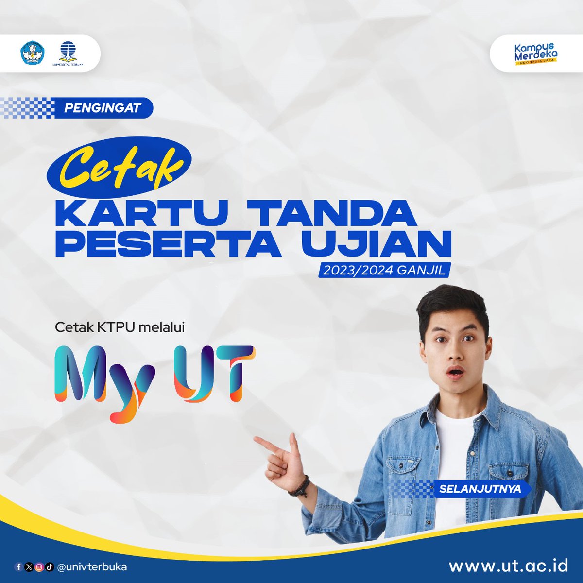 UnivTerbuka's tweet photo. Sahabat UT, pastikan sebelum ujian sudah mencetak Kartu Tanda Peserta Ujian (KTPU) di https://t.co/XprKVxcdjY
Cek ulang dan pastikan kebenaran data di KTPU kamu.

Cek selengkapnya informasi di gambar yaa

#UniversitasTerbuka #KuliahOnline #UjianAkhirSemester #Ujian #KTPU https://t.co/i4O7tC8KOk