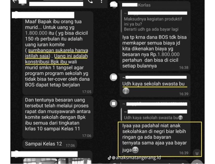 txtdaritng's tweet photo. Dugaan pungli yang ada di SMK Negeri 1 Tangsel. Orang Tua murid diminta sejumlah uang untuk program-program di sekolah tsb.

Source : @anaksmatng https://t.co/V6l5AJJQYi