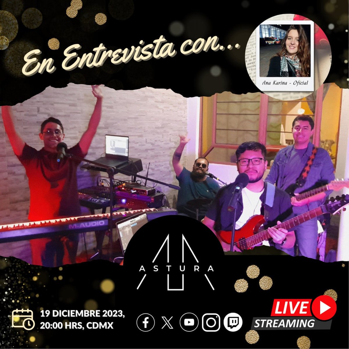 anikaralgonz's tweet photo. 🎙️✍️ El 19 Dic en punto de las 20:00 hrs, horario CDMX, tendré el honor de entrevistar a @asturaoficial su propuesta musical es única y promueve la conexión con otras personas. 

Acompáñame a conocerles a través de FBLive y YouTube en @AvanteFenix 🔥 

#astura #avanteradiofénix https://t.co/j3B0eKDJMR