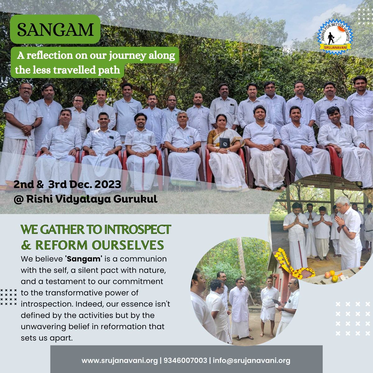 Srujanavani_NGO's tweet photo. Sangam - A reflection on our journey along the less travelled path. We believe "Sangam" is a communion with the self, a silent pact with nature, and a testament to our commitment to the transformative power of introspection.
#srujanavani #personalitydevelopment #manmaking https://t.co/EtFABBbHNW