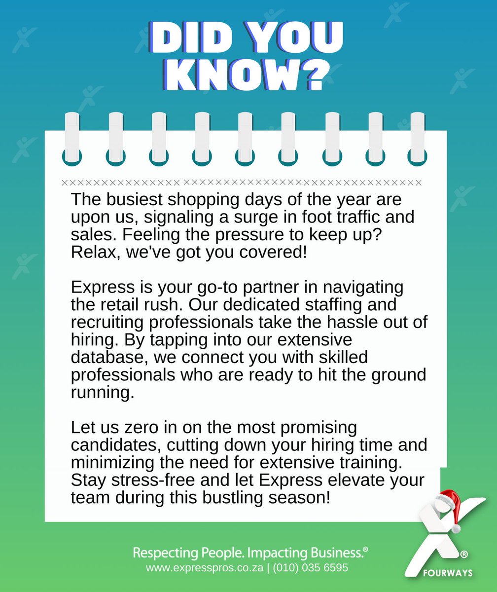 🌟 Did You Know? 🌟

#StaffingSolutions #ExpressEmploymentPros #PeakSeasonHiring #RecruitmentServices #HireTheBest
#humanresource #ExpressProsFourways #FourwaysAlways #PuttingAMillionPeopleToWork