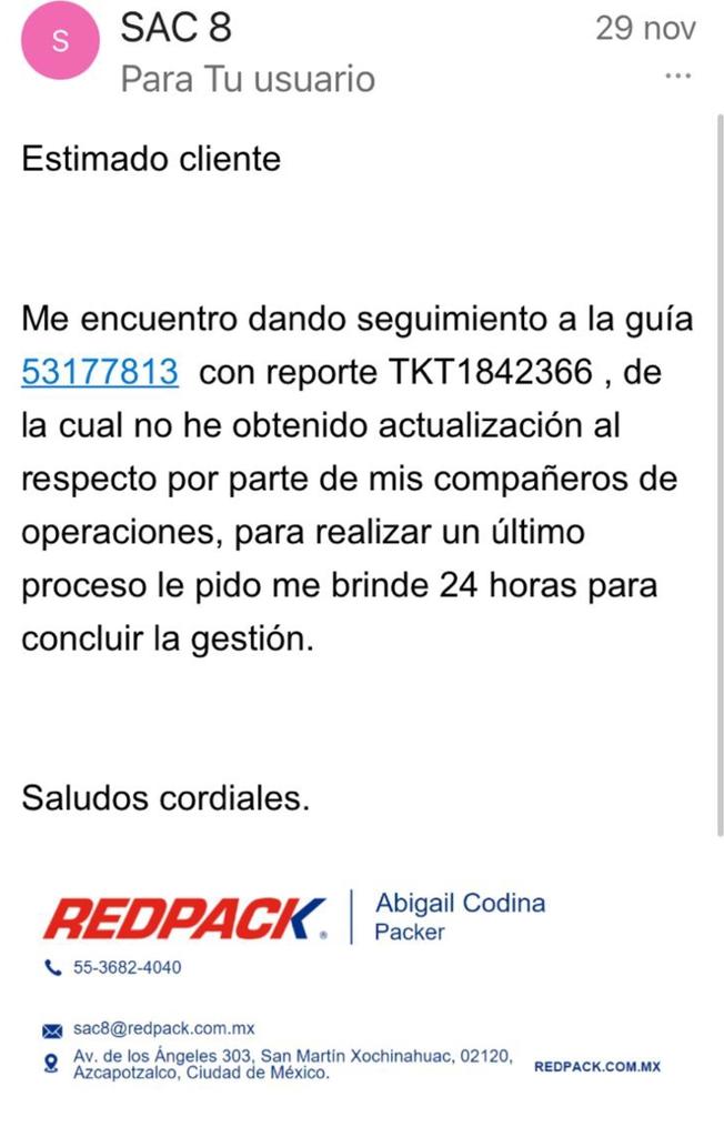elnasdaq's tweet photo. @RedpackSoporte @REDPACK_mkt @Profeco Ahi tienes nùmero de reporte y guía , el paquete sigue sin llegar y ya va a ser 1 mes. https://t.co/AthWajxkSp