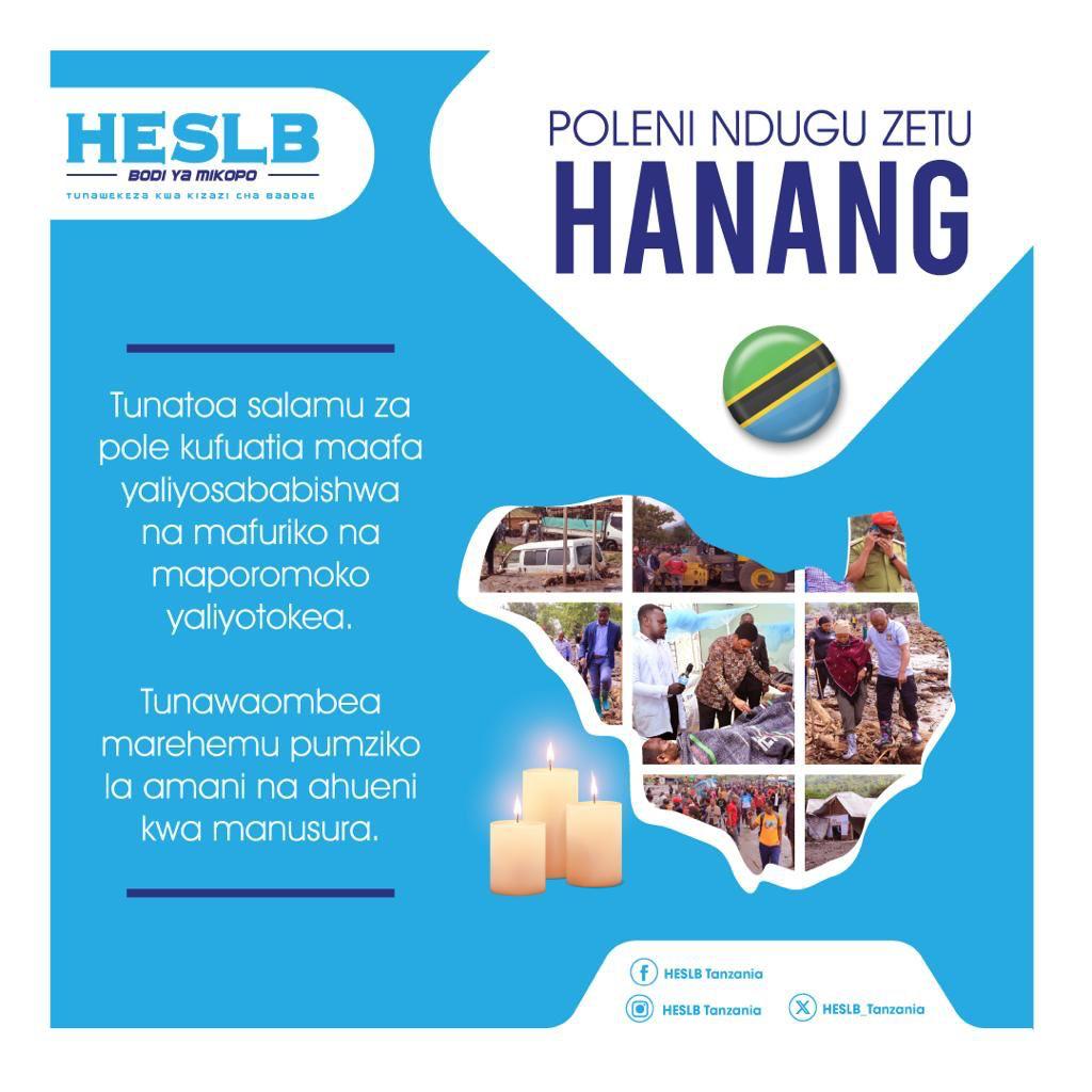#PoleniHanang

Tunatoa salamu za pole kufuatia maafa yaliyosababishwa na mafuriko na maporomoko yaliyotokea.

Tunawaombea marehemu pumziko la amani na ahueni kwa manusura.

#PoleniHanang