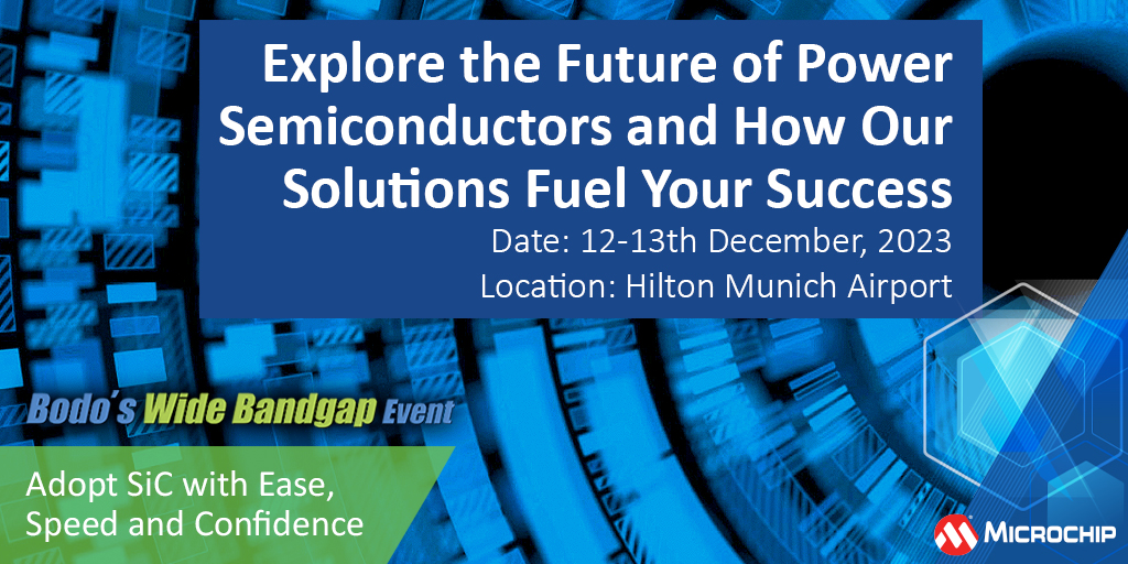 Discover the effects of silicon carbide and gallium nitride on efficiency in sectors such as automotive and renewable energy. Visit us at Bodo's WBG 2023 in Munich, 12-13 December, 2023. Register: mchp.us/45TcIpg. #BodosWBG2023 #powerelectronics #SiC #energy #efficiency