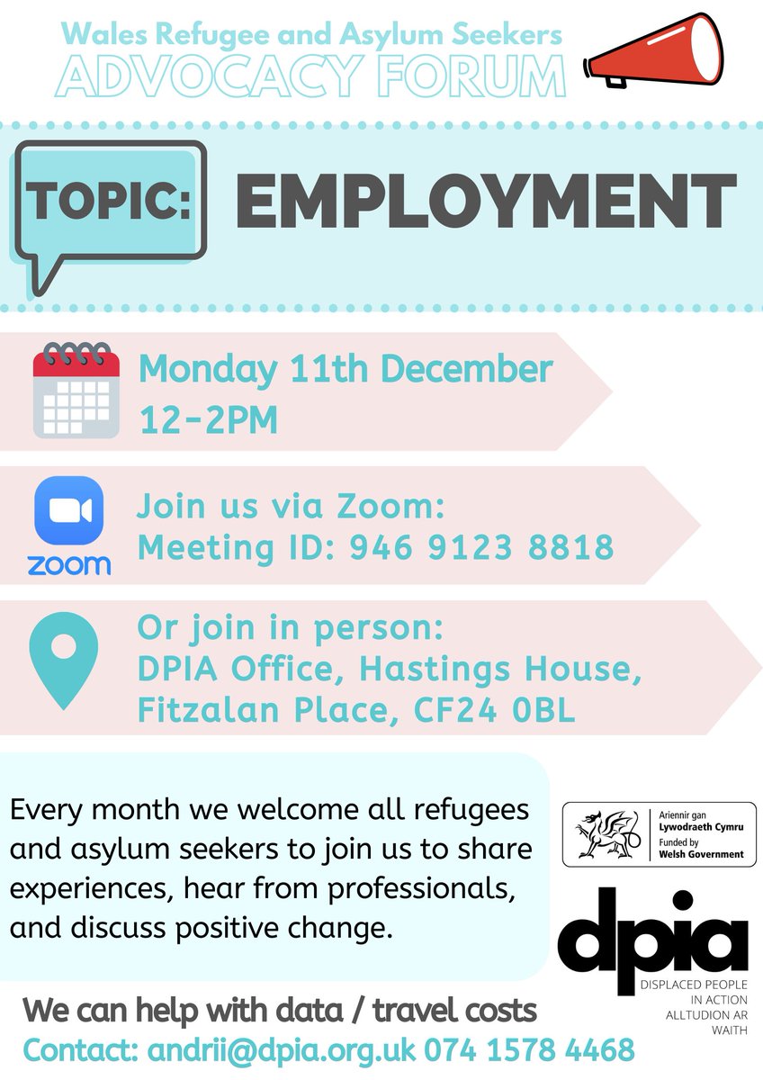 Join us on Monday, the 11th of December, for our Refugee and Asylum Seeker Advocacy Forum on the subject of Employment! Details for the forum can be found in the image below.