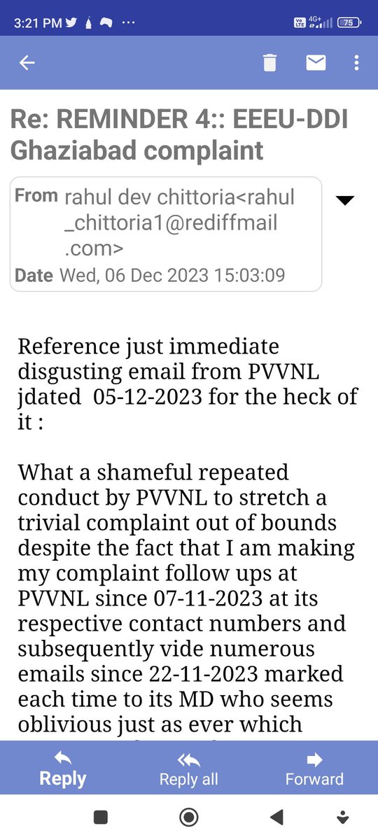 <a href="/PVVNLHQ/">Pashchimanchal Vidyut Vitran Nigam Ltd</a> <a href="/pvvnlghaziabad/">PVVNL Ghaziabad</a> Ask your md to call up now and explain this deliberate shoddy conduct from PVVNL since about a month now ( email sent to mdPVVNL again for the 5th time ( screen shot of email sent today attached for ref ) :