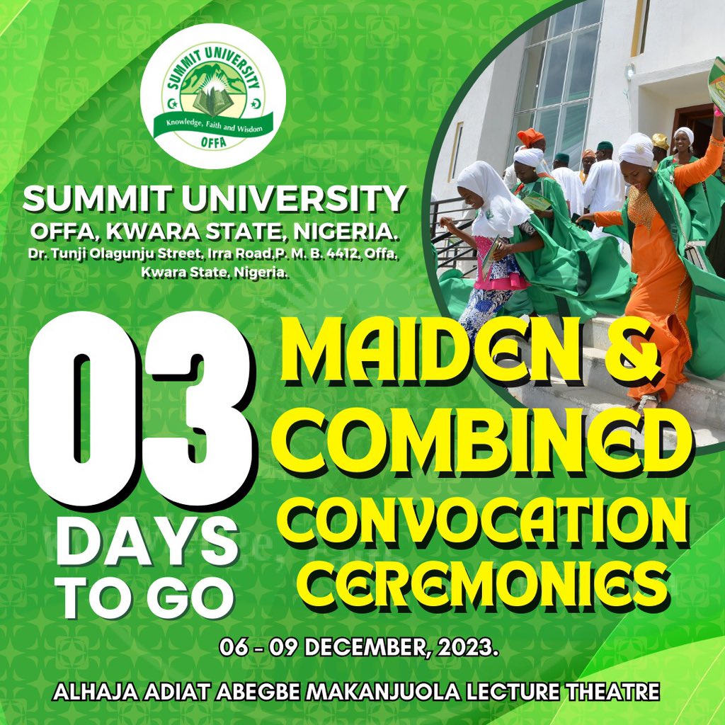 SummitUniOffa's tweet photo. It's not just a ceremony; it's a moment etched in history. Join us in celebrating the first convocation of Summit University Offa! ๐โจ #SUNO #SunOffa #Convocation https://t.co/HVr72w8dgC