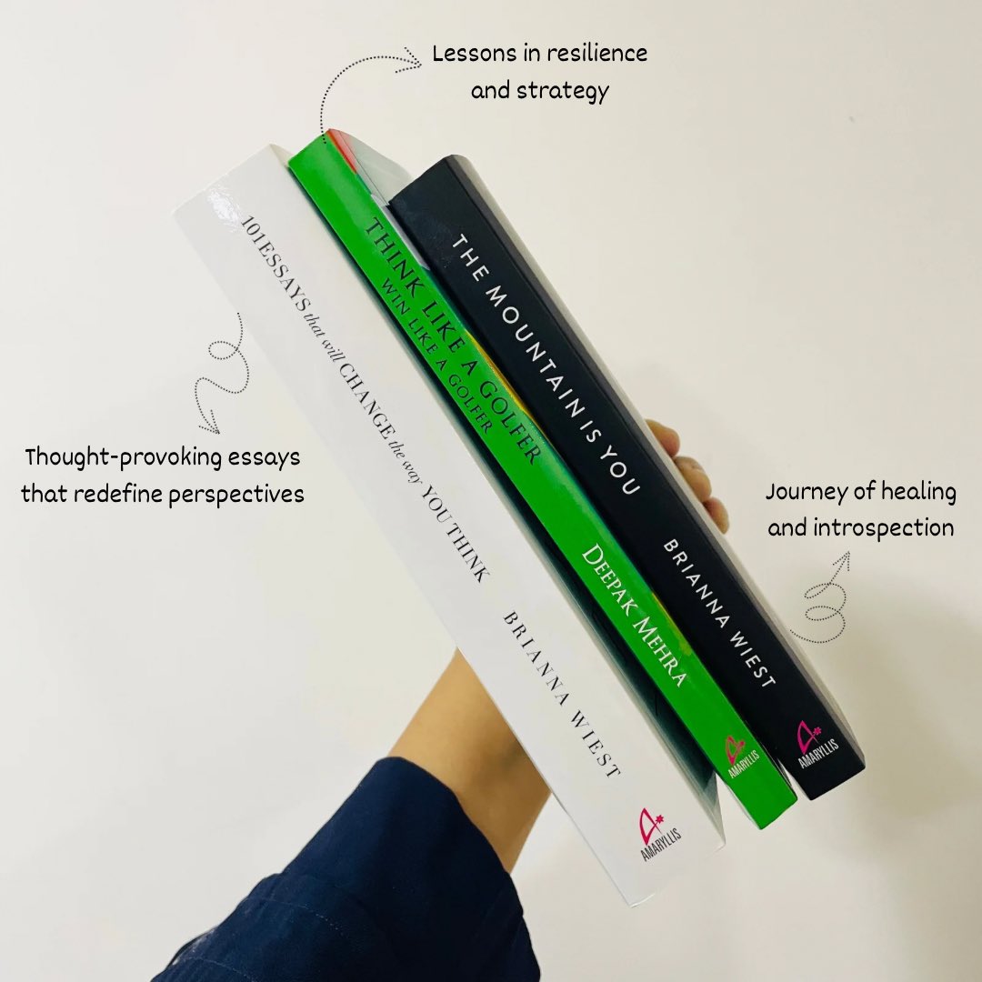 AmaryllisManjul's tweet photo. Our #newreleases offer fresh perspectives on life.
📖 'The Mountain is You' by @briannawiest 
📖 'Think Like a Golfer, Win Like a Golfer' by @DeepakAuthor 
📖 '101 Essays That Will Change The Way You Think' by @briannawiest 

#amaryllispublishing #decemberreadswithamaryllis https://t.co/UM8e6y3OCc