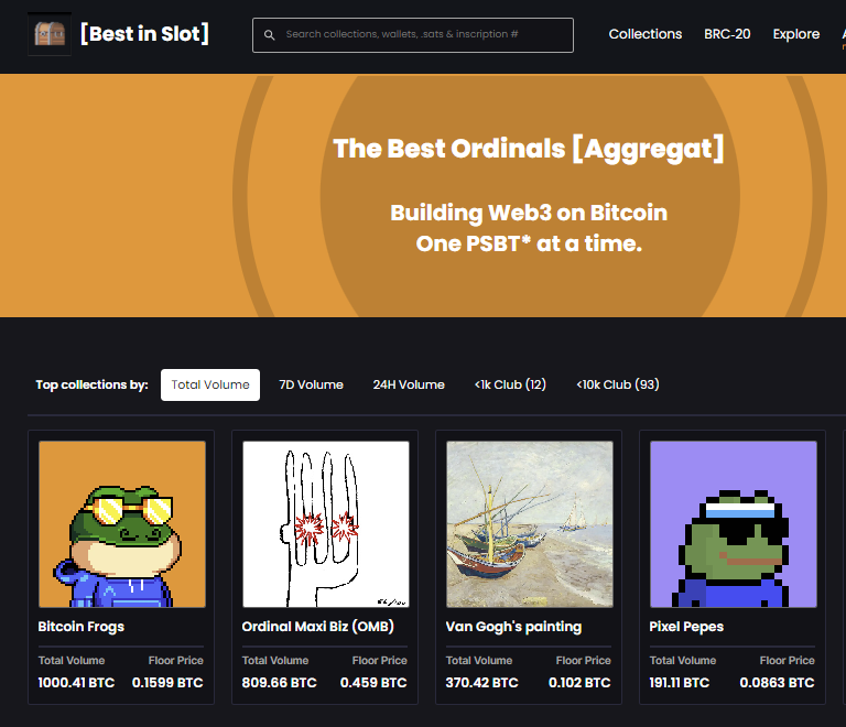 Pleased to announce Bitcoin Frogs has hit 1000 BTC in total volume across all marketplaces. (~$43,700,000)
Source: <a href="/bestinslotxyz/">Best in Slot | BRC2.0 🧑‍🍳</a>