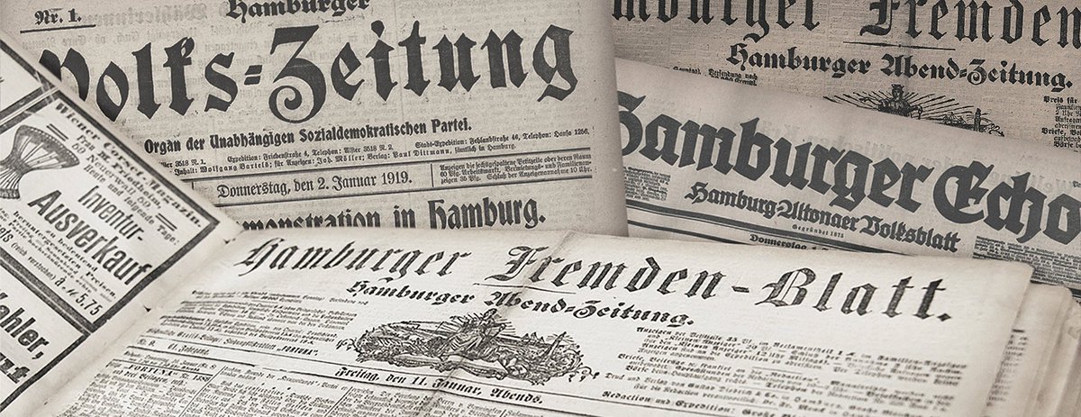 Digitale Zeitreise durch die Pressegeschichte:

35 Zeitungstitel, 235.000 Ausgaben, über zwei Millionen Seiten: Heute startet das Portal „Hamburger Zeitungen Digital“. Für historisch Interessierte öffnet der Launch vielfältige neue Recherchemöglichkeiten: blog.sub.uni-hamburg.de/?p=37180