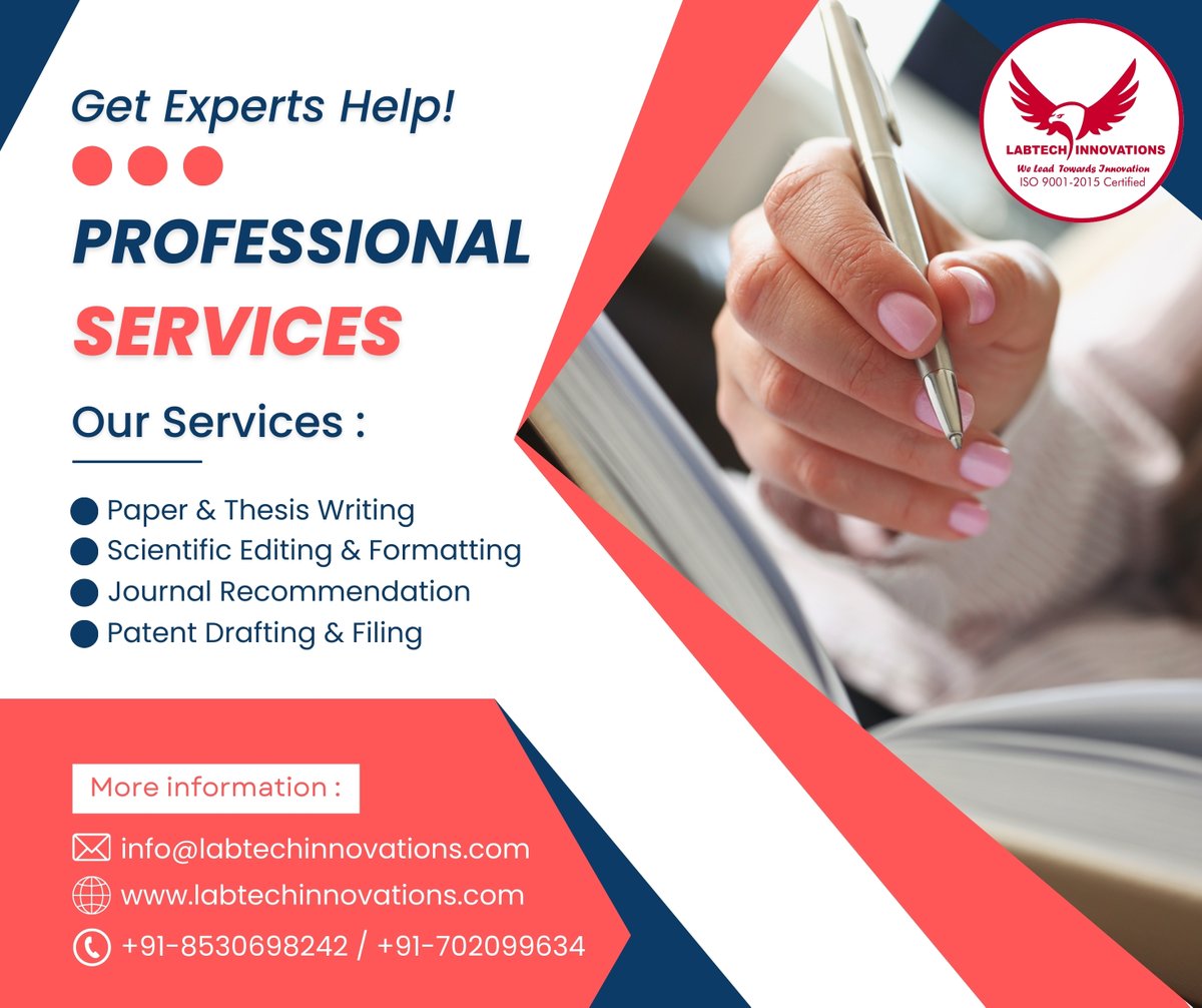 labtechinnova's tweet image. Unlock excellence with our professional services

#professionalservices #services #paperwriting #thesiswriting #scientificresearch #formatting #journals #patents #patentdrafting #scientificpaper #researchpaper #research #writers #professionalwriting #professionalwriters