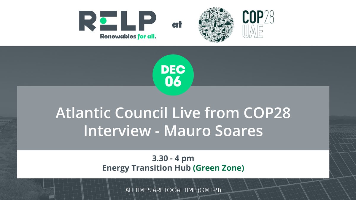 relpngo's tweet photo. #InterviewAlert 📣 @maurogsoares Co-founder and COO of #RELP will be interviewed by the @AtlanticCouncil live from the #COP28 🎙️
🕙 3.30 to 4 pm, local time
📍 Innovation Studio, #Energy Connect, @COP28_UAE #GreenZone Energy Transition Hub https://t.co/O3XIYRP4JA