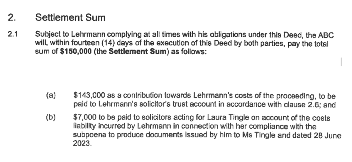 Kangaroo_Court's tweet photo. ABC paid Bruce Lehrmann $150,000 - Full deed of release is here: https://t.co/OIZktzOFKG #auspol https://t.co/JO3Ra1C26G