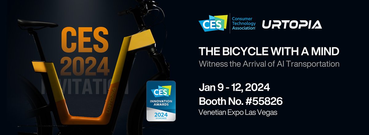 UrtopiaPR's tweet photo. You are cordially invited to experience our Urtopia AI-powered Ebike at Booth No. #55826. Date: January 9 - 12, 2024
https://t.co/z98bJYqp12
***Urtopia CES 2024 Invitation--New AI Bikes and AI Hardware Launching***

#CES2024 #CES #urtopiaebike #AI #ChatGPT https://t.co/qqH1zgW1Zs