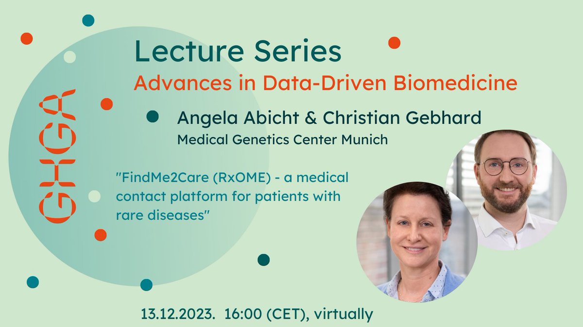 The German Human Genome-Phenome Archive (@ghga_de) on Twitter photo Join us next week to learn about about FindMe2Care- a medical contact platform for patients with rare diseases! <a href="/MGZMuenchen/">MGZ - Medizinisch Genetisches Zentrum</a>
When? 13th December, 4PM
Info? t1p.de/m3vx4
#GHGAtalks Join us next week to learn about about FindMe2Care- a medical contact platform for patients with rare diseases! <a href="/MGZMuenchen/">MGZ - Medizinisch Genetisches Zentrum</a>
When? 13th December, 4PM
Info? t1p.de/m3vx4
#GHGAtalks