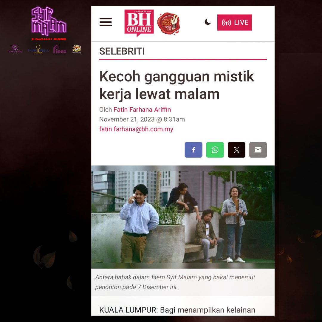 iNerd__'s tweet photo. Memang gempak la ek movie ni kalau dah sampai Utusan, BH &amp; Metro pun dah review movie Syif Malam ni

#filemsyifmalam #syifmalam https://t.co/XyxJNv5J8o