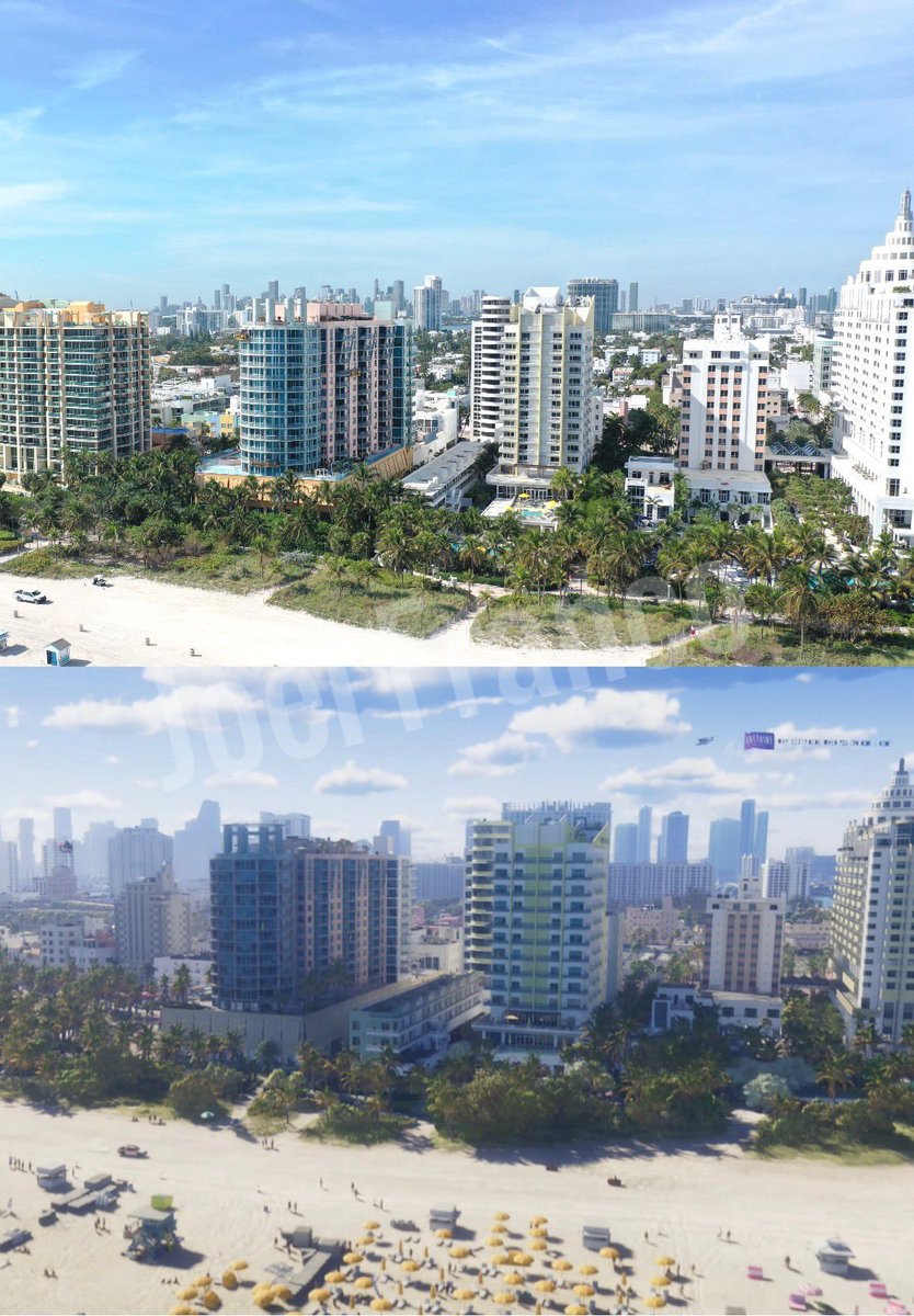 CultureCrave's tweet image. Drone shot of South Beach in comparison with the #GTA6 trailer 🌴🤯

📷 @OfficialJoelF