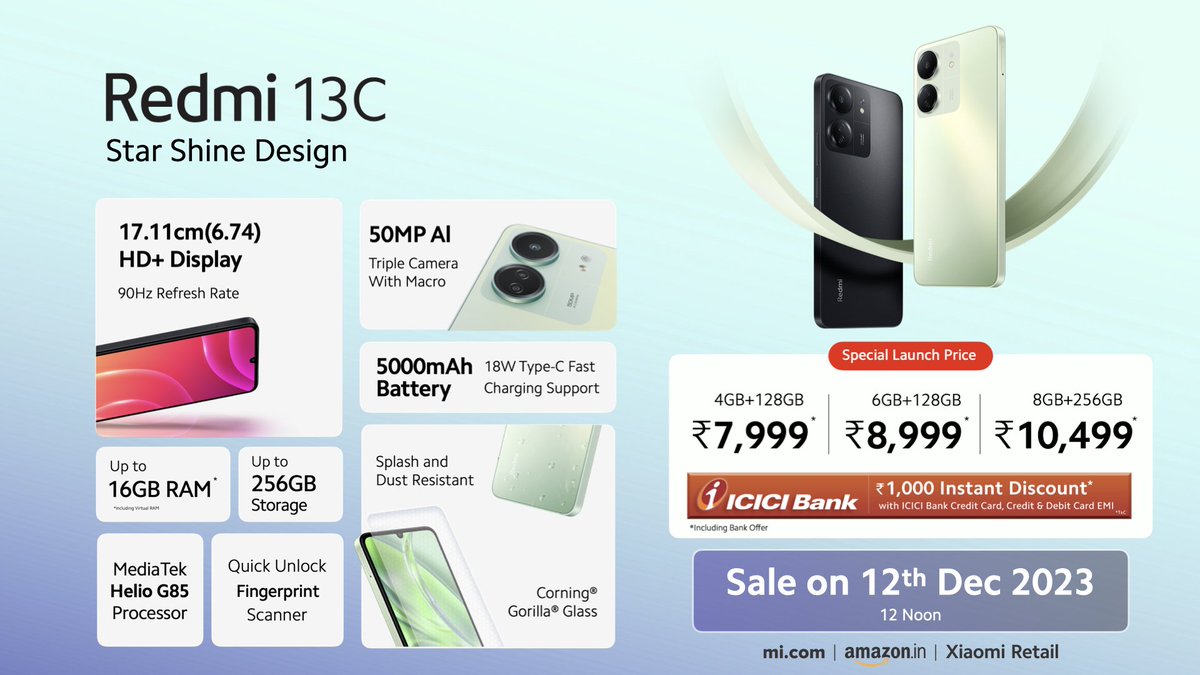 Atulbazaar's tweet image. Redmi 13C 4G &amp;amp; Redmi 13C 5G Launched Today with aggressive Pricing 🙌 #Redmi13C #Redmi13C5G @RedmiIndia