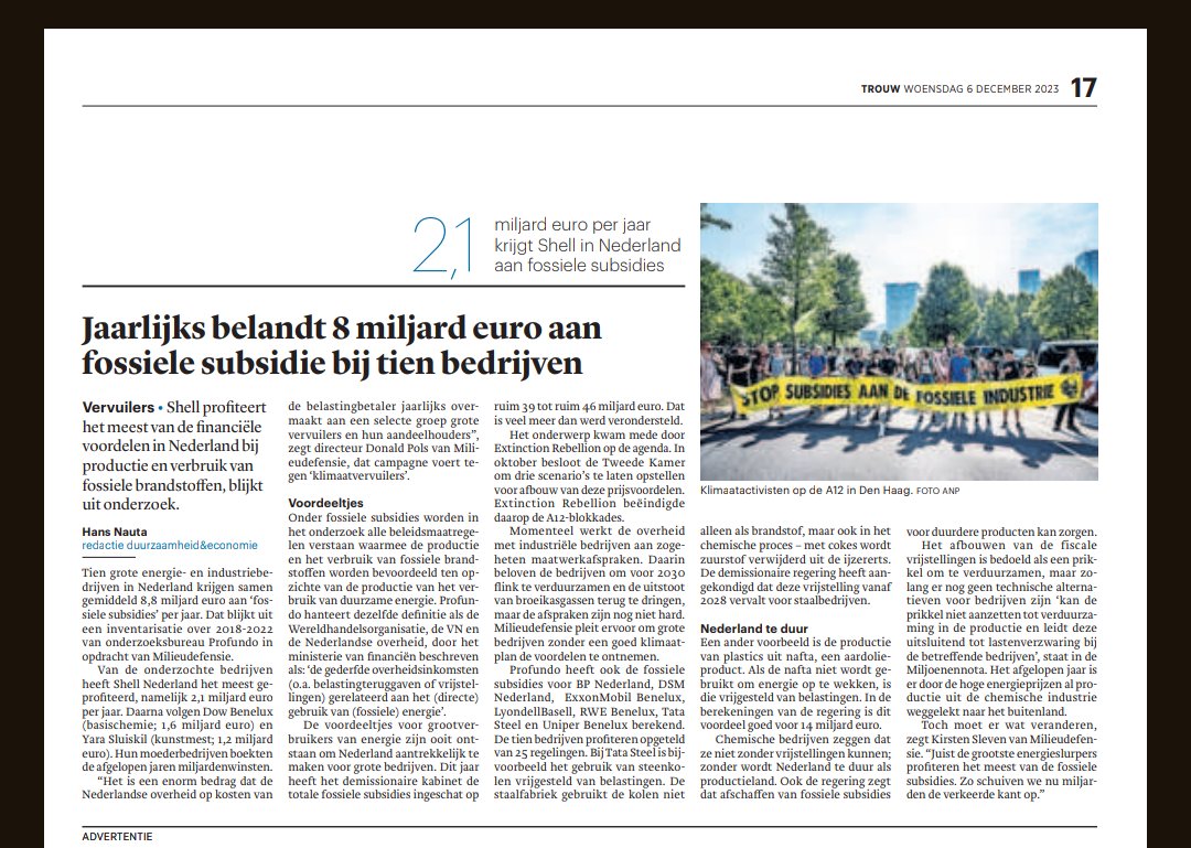 Ooit riep de toenmalige CEO van Shell NL tijdens een hoorzitting in de 2de Kamer "Shell houdt van Nederland!" Nu begrijp ik waarom. 2,1 miljard subsidie per jaar koopt héél veel liefde.