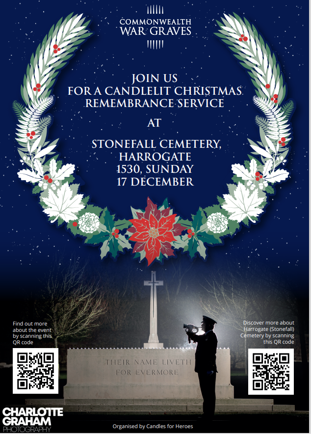 Join us for the 5th Candlelit Christmas Remembrance @CWGC Stonefall Cemetery, #Harrogate on Sunday 17th Dec at 1530. If you are unable to join, you might consider donating to cover the costs of the candles and raise funds for @HelpforHeroes and the #CWGF justgiving.com/crowdfunding/c…