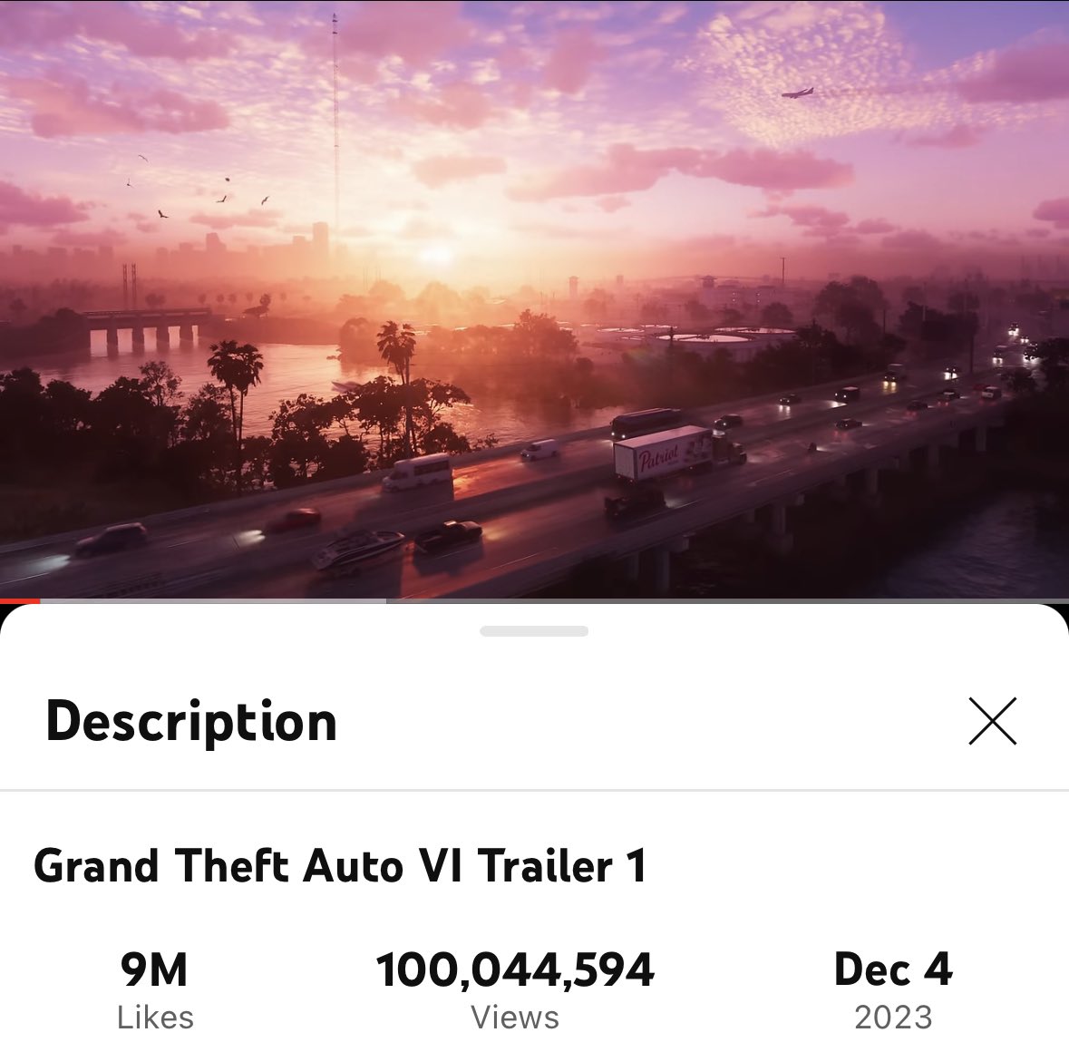 GTAVINEWSWIRE's tweet photo. THE GTA 6 TRAILER NOW HAS OVER 100 MILLION VIEWS! https://t.co/9r4qk670Tx
