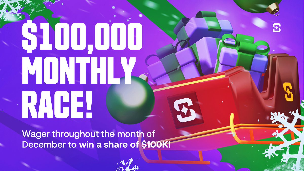 shufflecom's tweet photo. We're going big for Christmas with our $100,000 Monthly Race! 

Wager throughout December for your chance to win a share of the prize 💰

Learn more 🔗
https://t.co/6kqS2UxOAP