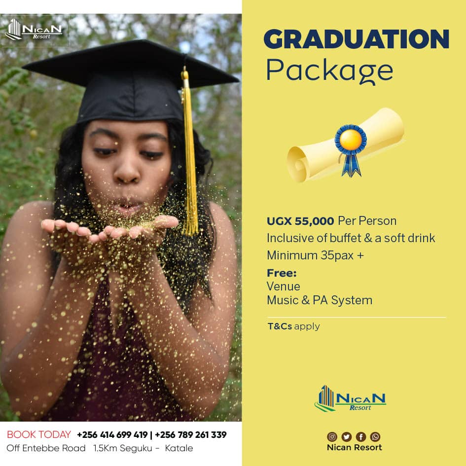 NicanResort's tweet image. An offer so good, you just don't want to miss out on-pay only Ugx 55000 per person and grab this exciting deal when you book with us.
Book today: 0789261339
#graduation  #discount #Bestoffer #Booknow