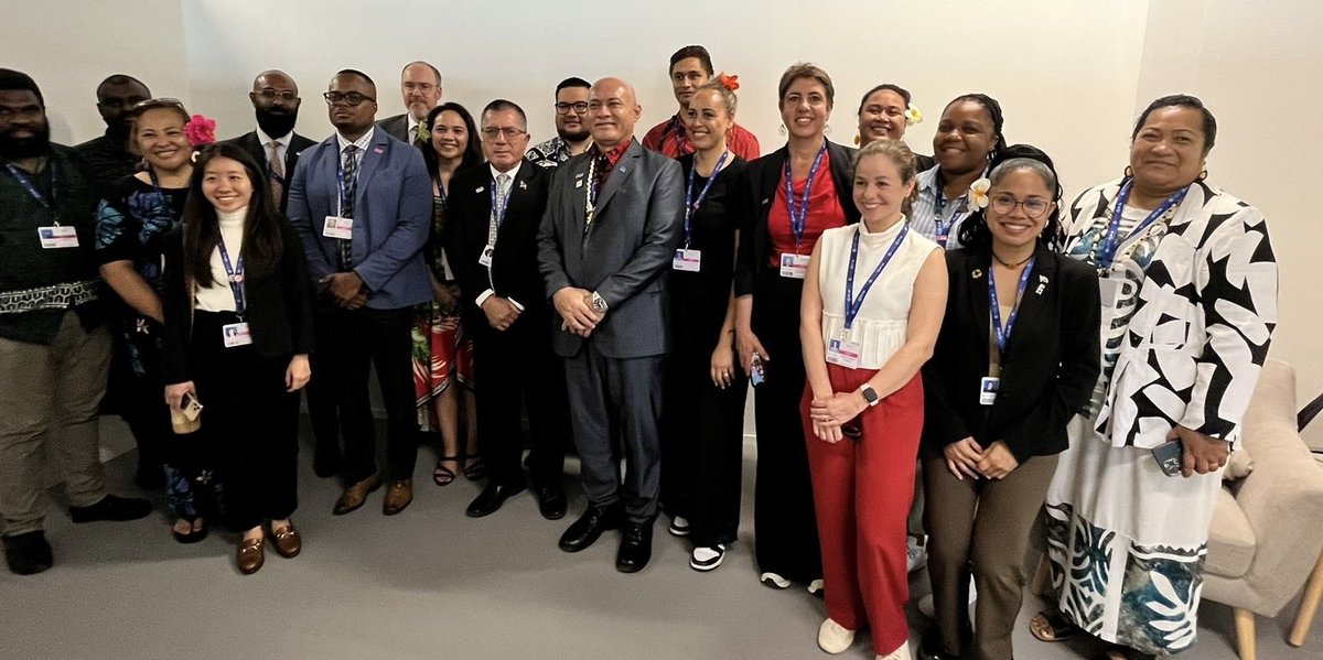 AOSIS mitigation negotiators with Minister Seve our ⁦@AOSISChair⁩ Mitigation champion. Here to argue for #1.5tostayalive and fossil fuel phase out and to end fossil fuel subsidies at ⁦@COP28_UAE⁩