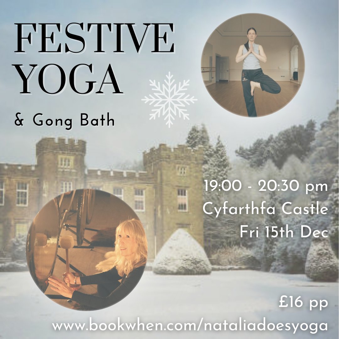 WellbeinMerthyr's tweet photo. Festive Yoga and Gong Bath
Help release tension and stress this December at Cyfarthfa Castle.
Helpwch i ryddhau tensiwn a straen ym mis Rhagfyr yng Nghastell Cyfarthfa.
https://t.co/LLQwhqY7yF
#wellbeingmerthyr #FestiveYoga #GongBath #CyfarthfaCastle #DecemberWellness https://t.co/YeuMfGtxYS