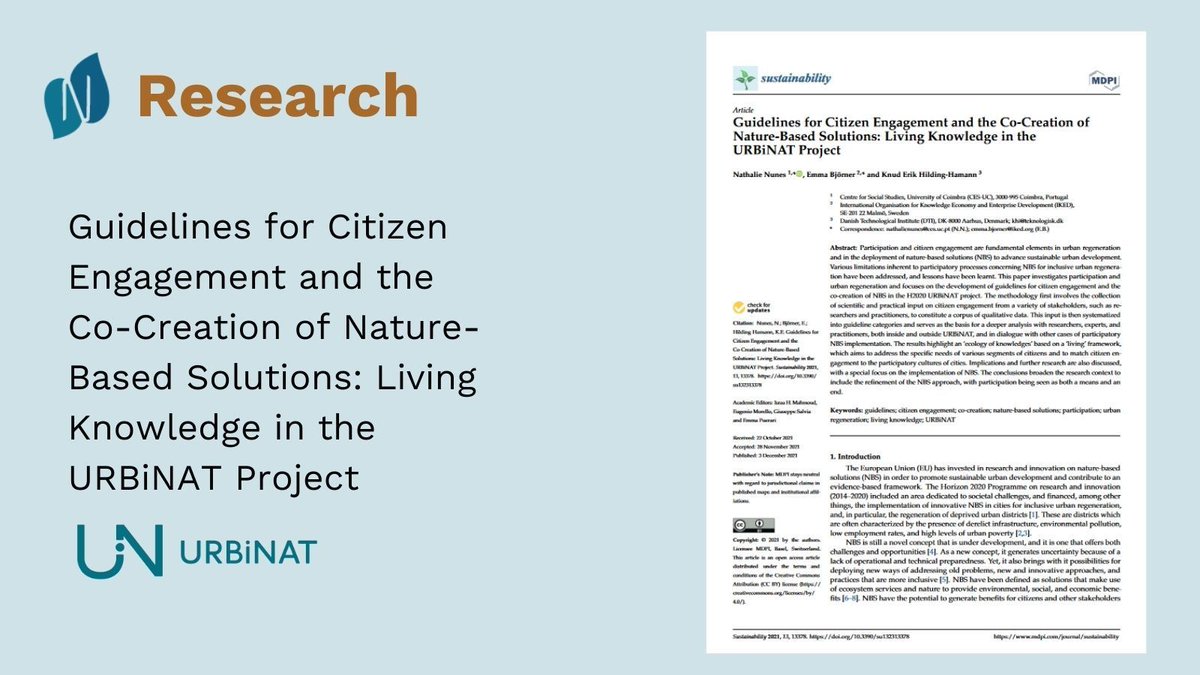 🤔 Looking for an inspiring read? Revist @URBi_NAT's academic paper 📝 on 'Guidelines for Citizen Engagement and the Co-Creation of #NaturebasedSolutions.' 👉 buff.ly/3uHTfed What does meaningful engagement look like to you?