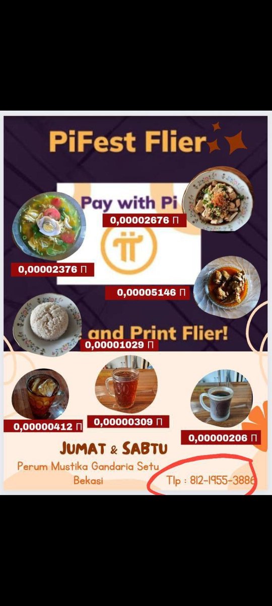 MyYunieyusuf519's tweet image. Mau Makan Soto, Semur jengkol, pilih sesuai selera foody lover. 
Ayo.. Guyyyss manfaatkan PiFest dan kunjungi Tempat makan yg satu ini diarea Bekasi ya, di Perum Mustika Gandaria Satu. 
Khusus jumat dan Sabtu. 
No. ponsel tertera di #Flier 
Harga GCV=314.159$
#PiFest
#PiNetwork