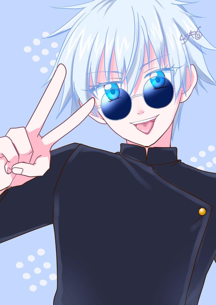 五条悟 「娘の希望で描いたごじょさと。学生の時のやつ。男の子難しい… 」|🌙ムツキ🍧かきごおりちゃんのイラスト