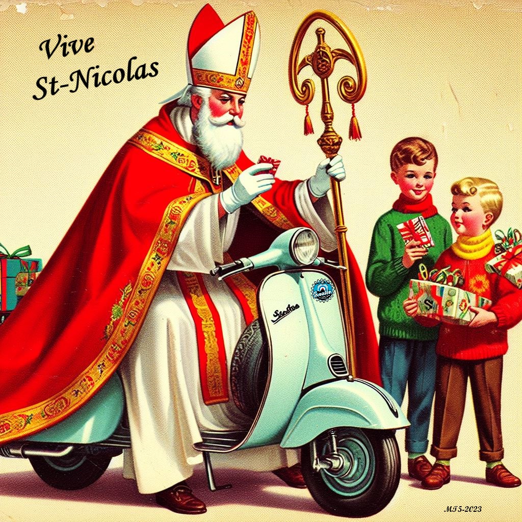Vive St Nicolas ! Happy St Nicholas Day ! #scooterclubdubéarn #vespa #StNicholasDay #StNicolas #vintagepostcard #IAart
