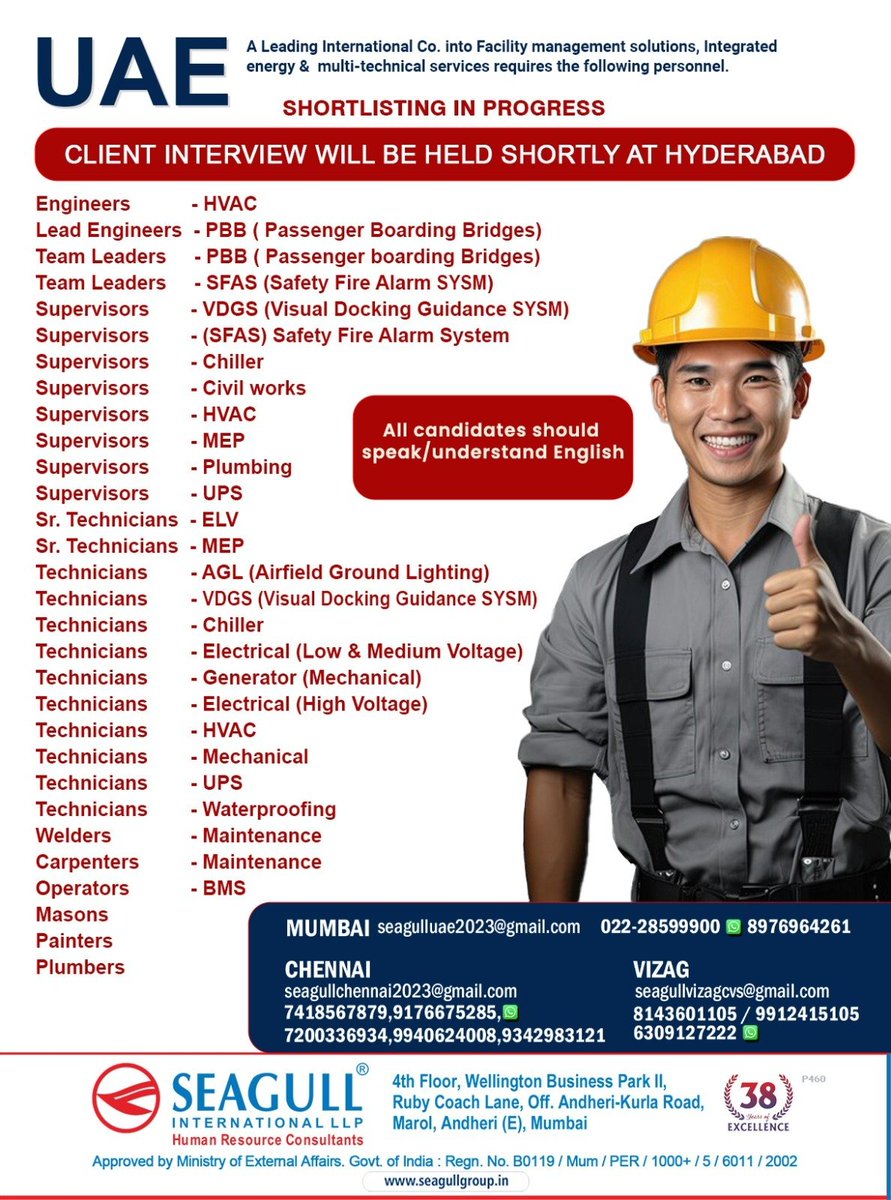 hrd1_seagull's tweet photo. 🇦🇪Uae Jobs
✔️Shortlisting In Progress
🗓️Client Interview Will Be Held Shortly In Hyderabad
📍Location -Mumbai , Chennai , Vizag
.
.
.
#uaejobs #seagull #mumbaijobs #chennaijobs #vizagjobs #hvacengineers #leadengineers #teamleaders #chillersupervisors #mepsupervisors https://t.co/p6u9OrXukP