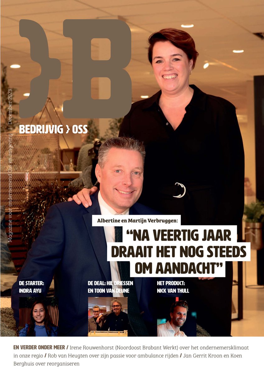 Vers van de pers: de laatste editie van Bedrijvig Oss in 2023. Vol met interviews met ambitieuze ondernemers en een uitgebreid verhaal met Albertine en Martijn Verbruggen. Natuurlijk ontbreken de vertrouwde rubrieken niet. Mis ze niet!